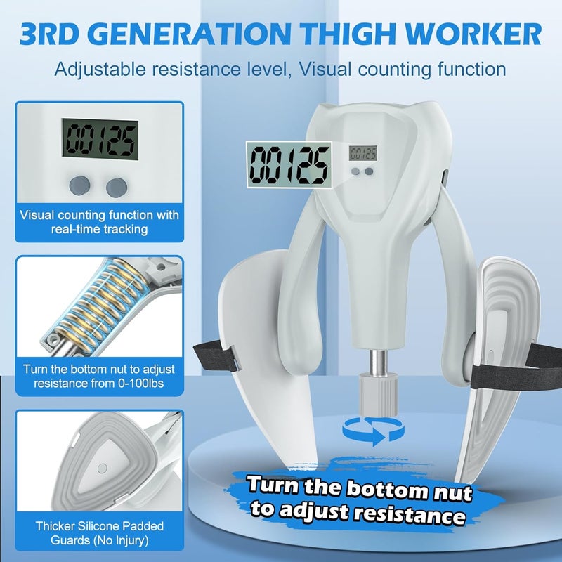 Thighaction 3rd Gen Thigh-Train 0-100 lbs Adjustable Resistance Inner Thigh-Train Exercising Counter with Leg Straps Band Pelvic Floor Kegel Hip Exercise Workout Equipment Pilates Women Men - Image 2